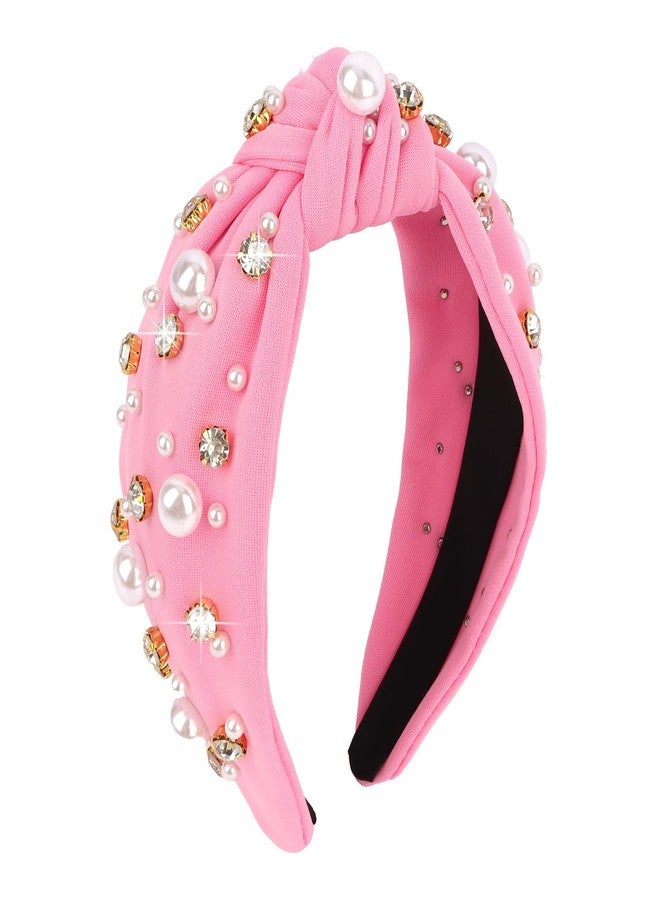 AMCAMI Pink Knotted Pearls Headband Cute Headbands for Women Girls Knot beaded Lavender Headband Dressy Jeweled Headbands Hair Accessories for Women Girls - Image 1
